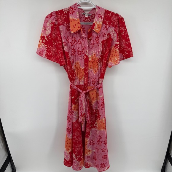 Nanette Lepore Dresses & Skirts - Nanette Lepore Cottagecore Red Pink Floral Paisley‎ Pintuck Shirt Dress Size 8
